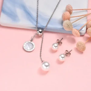 Conjunto plateado perlas & nácar